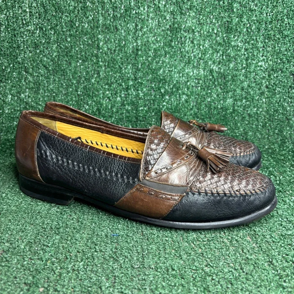 Mezlan Woven Tassel Loafers Leather Slip On Two Tone Dress Shoes Brown Mens 12 M